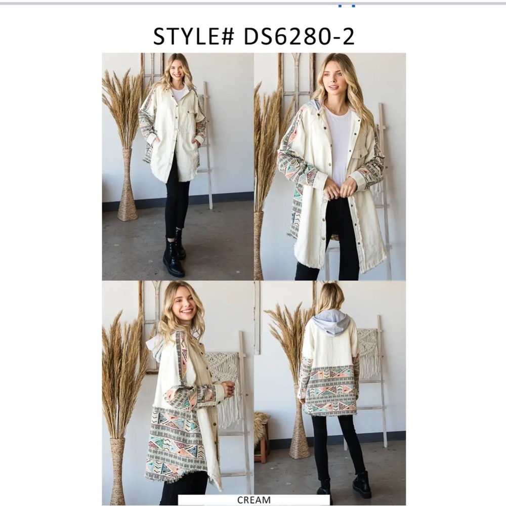 Oli & Hali Jacquard Contrast Hoodie Shacket Style DS6280-2 January 2025 Sz Small